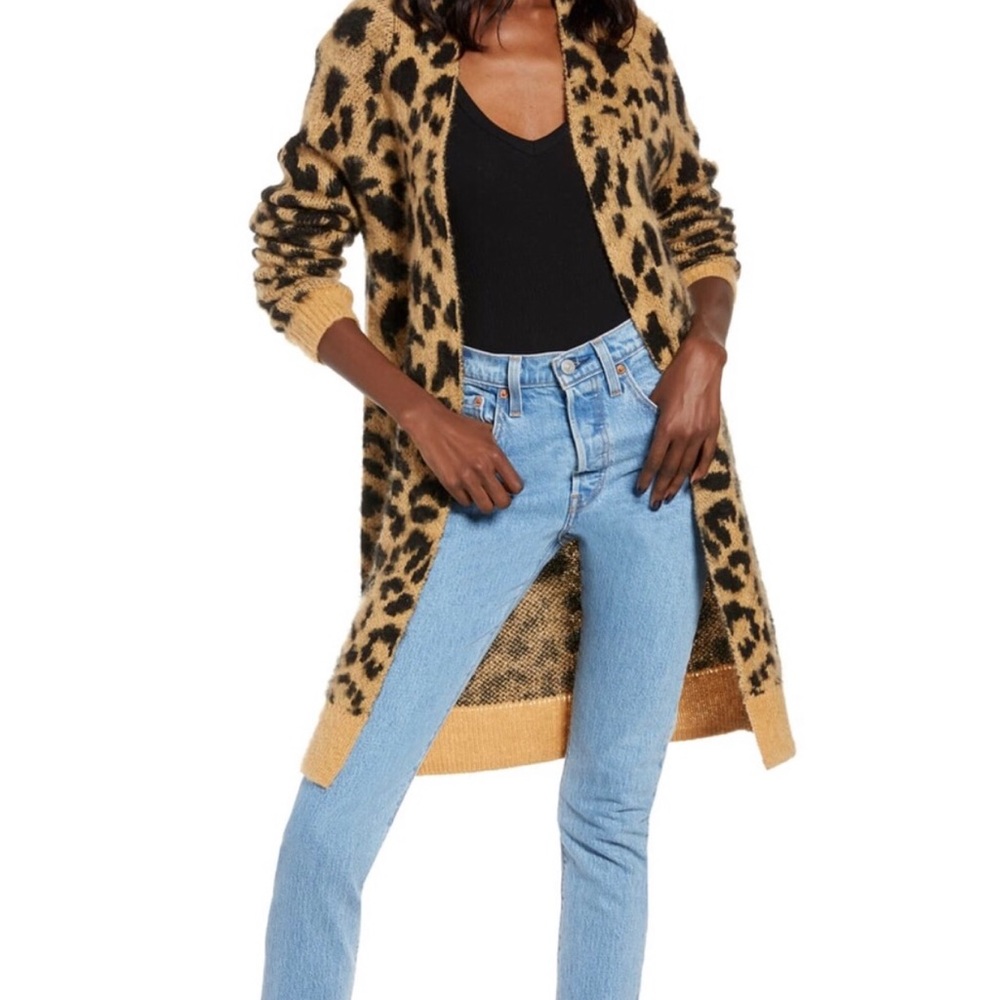 BP. Long Leopard Jacquard Cardigan